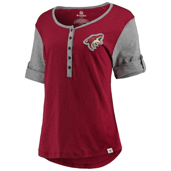 NHL Fanatics Women's AZ Coyotes Red/Heathered Gray True Classics Henley, Small - Picture 2 of 12